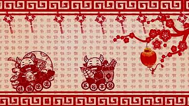 4k剪纸循环背景视频牛年红色窗花中国风视频的预览图